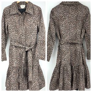 Charles Gray London Belted Trench Rain Coat Ruffle Hem Leopard Animal Print L